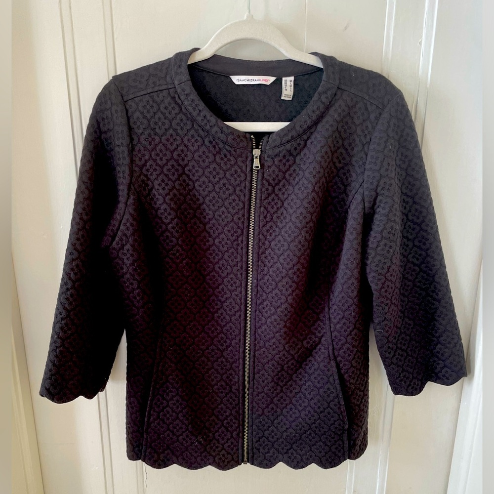 ISAAC MIZRAHI LIVE‎ Scalloped Edged Sleeves and Jacket Hem black zippered Size M